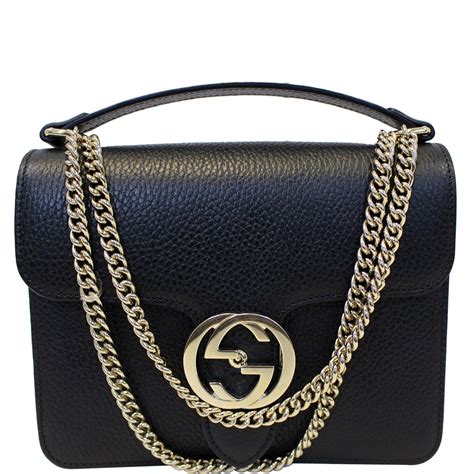 GUCCI Interlocking GG Leather Black Shoulder Bag 